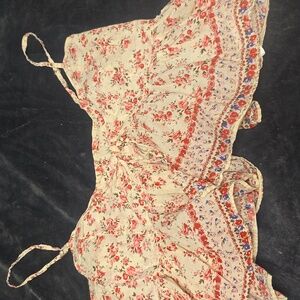 Floral Tie-Front Spaghetti Strap Top - Cream with Coral Floral